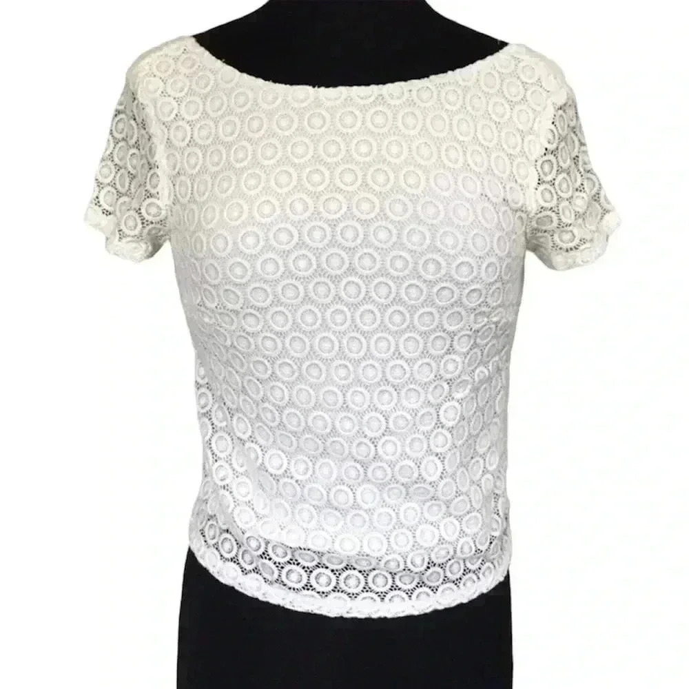 Lilly Pulitzer For Target Embroidered Lace Overlay Cropped Blouse Size S